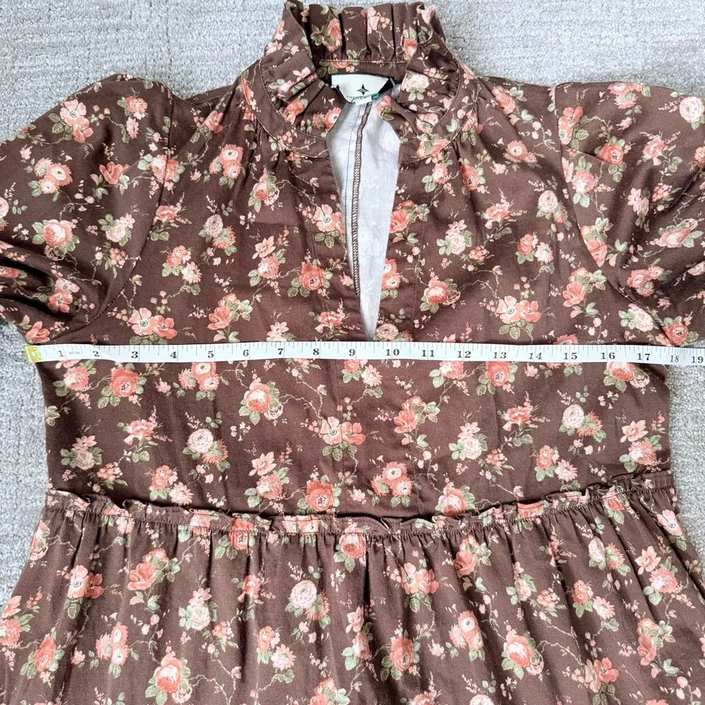 Tuckernuck Brown Floral Ruffle Neck Tiered Mini Dress - XS - Picture 8 of 10